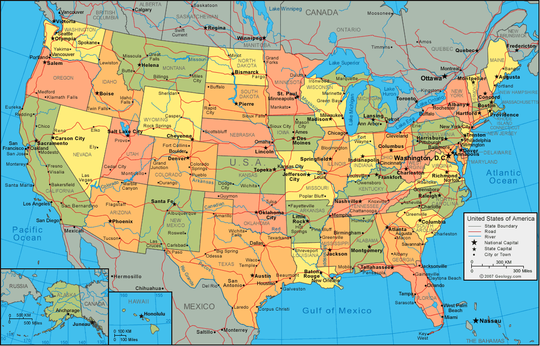Usa Map With States And Cities